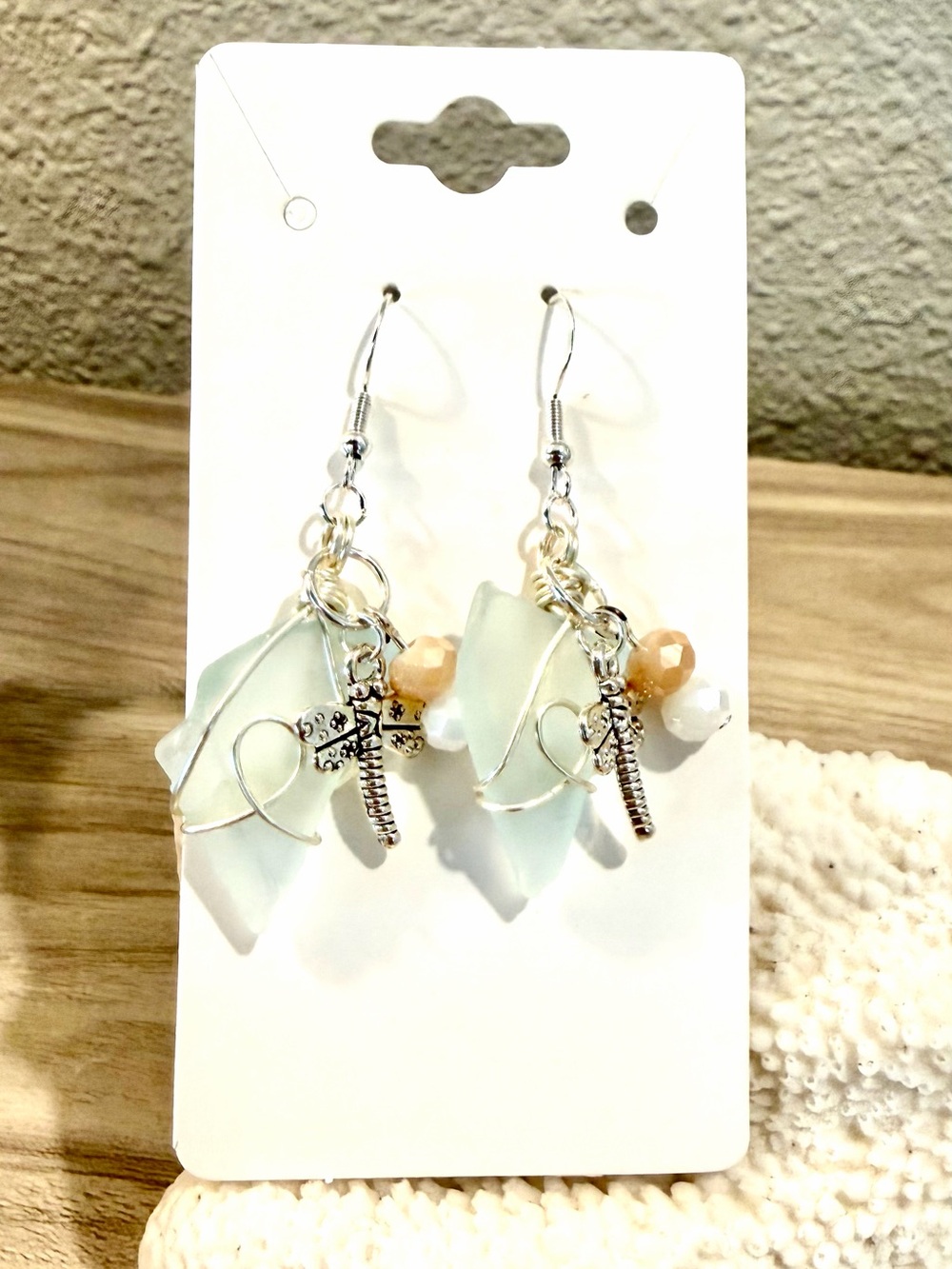 18. Handmade Sea Glass Dragonfly Dangle Earrings - Seafoam